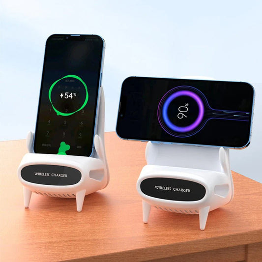 Cute Chair-Design 10W Fast Wireless Charger & Phone Holder – Perfect Desk Gift! ,شاحن لاسلكي سريع 10W بتصميم كرسي مع حامل هاتف – هدية مكتبية مثالية! 🪑🔋